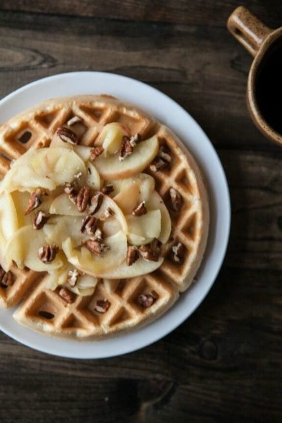 Brown Butter Waffles with Honey-Apples and Pecans | naturallyella.com