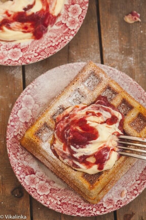 Buckwheat Waffles with Rhubarb Cream | vikalinka.com