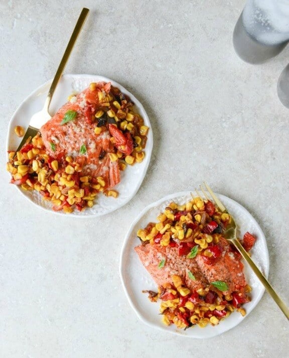 Garlic Butter Salmon with Caramelized Shallot Relish | howsweeteats.com