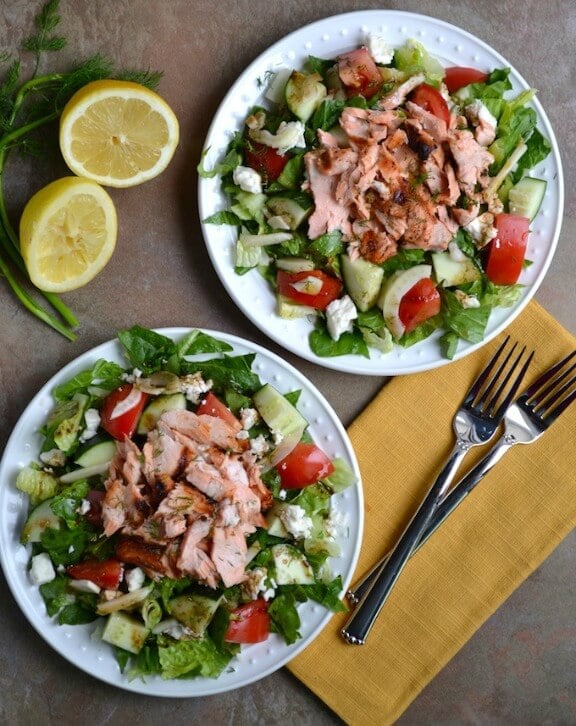 Greek Salmon Salad | stuckonsweet.com