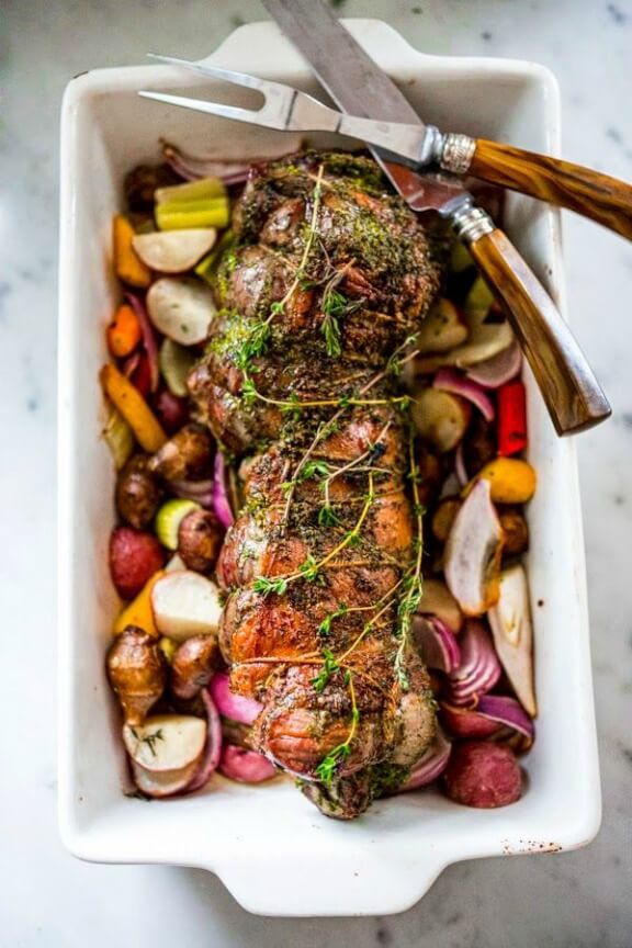 Herb Crusted Leg of Lamb with Mint Gremolata | feastingathome.com