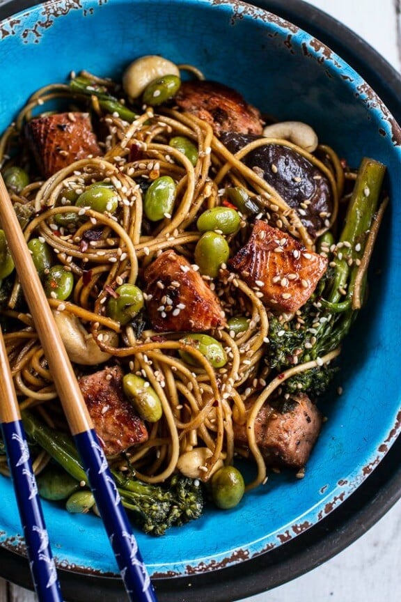 Sake and Ginger Soba Noodle Salmon Stir Fry | halfbakedharvest.com