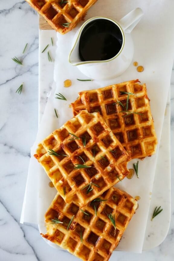 Savory Waffles with Rosemary, Ham and Dubliner Cheese | kitchenkonfidence.com