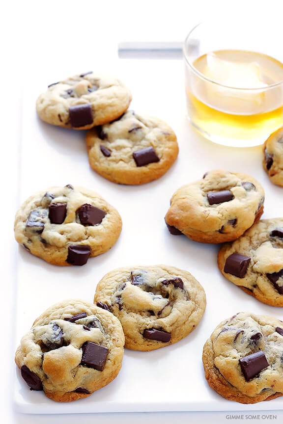 Bourbon Chocolate Chip Cookies -- soft, chewy, and made extra delicious with a hint of bourbon | gimmesomeoven.com