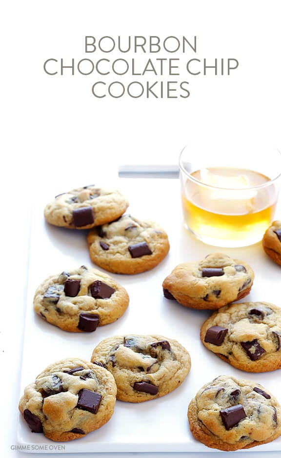 Bourbon Chocolate Chip Cookies -- soft, chewy, and made extra delicious with a hint of bourbon | gimmesomeoven.com