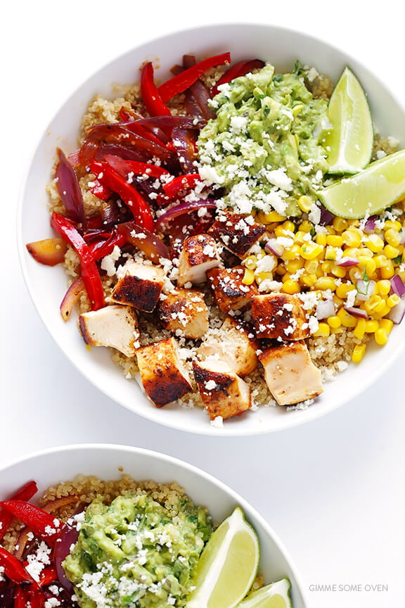 Chicken Quinoa Burrito Bowls -- easy to make, naturally gluten-free, and even tastier than the restaurant version! | gimmesomeoven.com