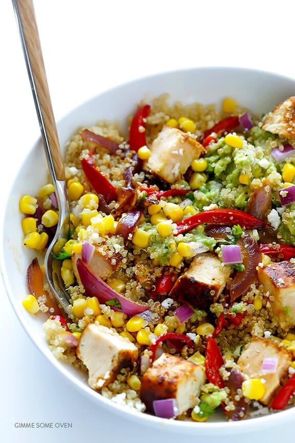 Chicken Quinoa Burrito Bowls -- easy to make, naturally gluten-free, and even tastier than the restaurant version! | gimmesomeoven.com