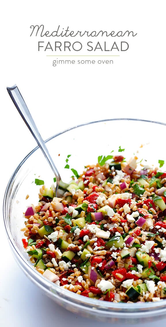 Mediterranean Farro Salad -- this simple dish is quick and easy to whip up, and full of the best flavors! | gimmesomeoven.com