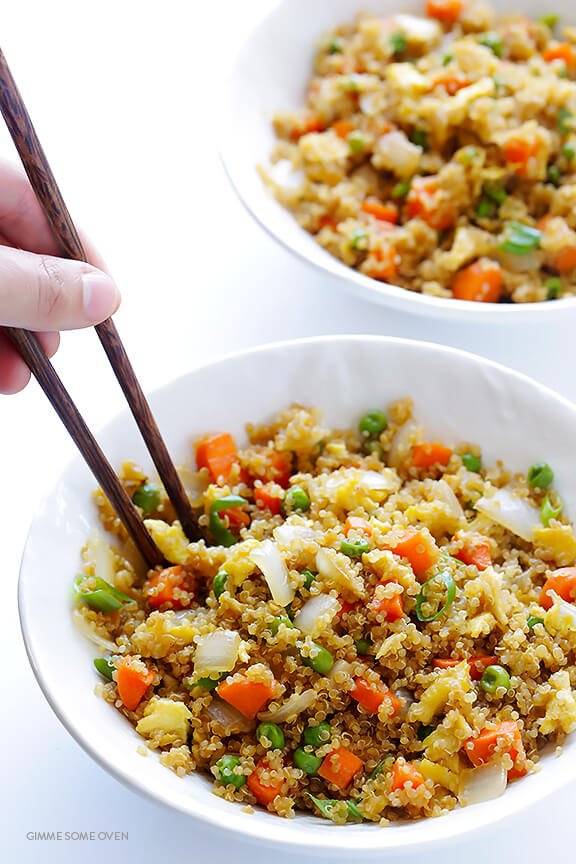 Quinoa Fried "Rice" -- all of the great flavors of fried rice, made with protein-packed quinoa instead of rice! | gimmesomeoven.com