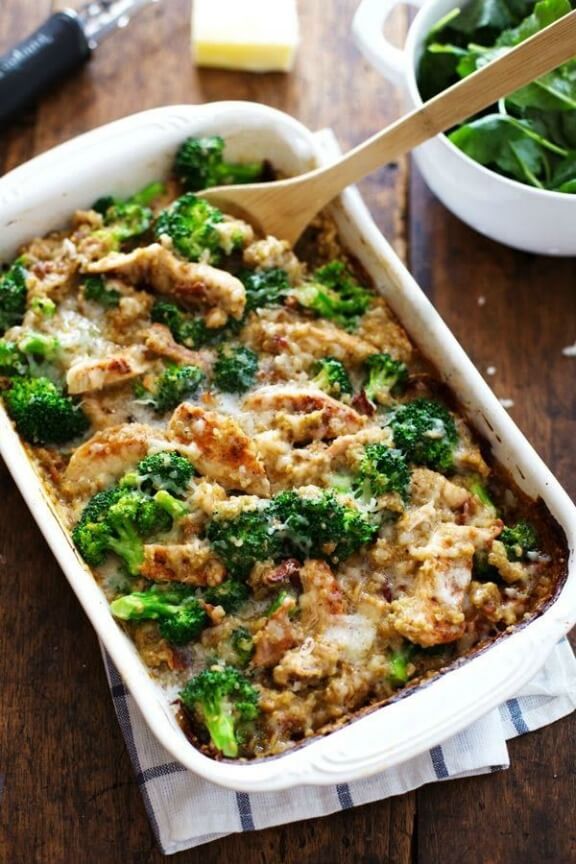 Creamy Chicken Quinoa and Broccoli Casserole | pinchofyum.com