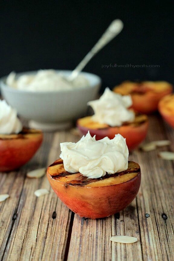 Grilled Peaches with Maple Honey Mascarpone Cheese | joyfulhealthyeats.com