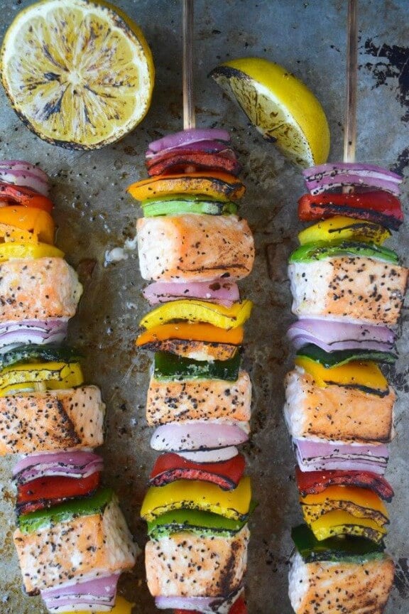 Rainbow Salmon Skewers | theviewfromgreatisland.com