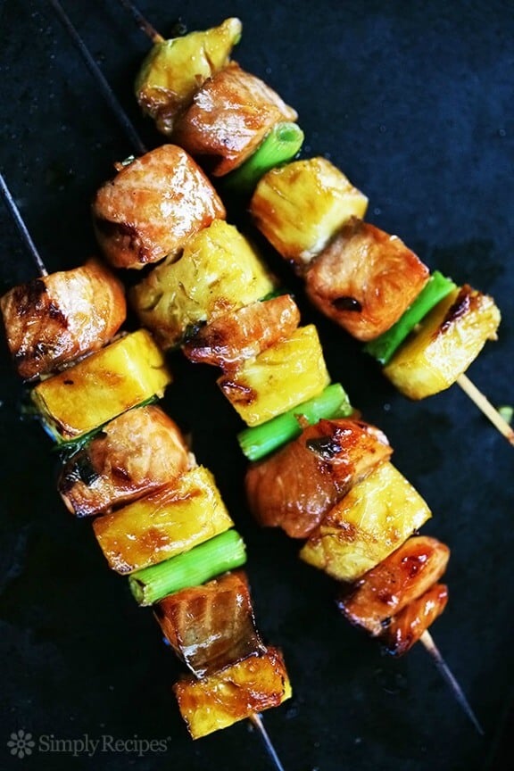 Salmon Teriyaki Skewers with Pineapple | simplyrecipes.com