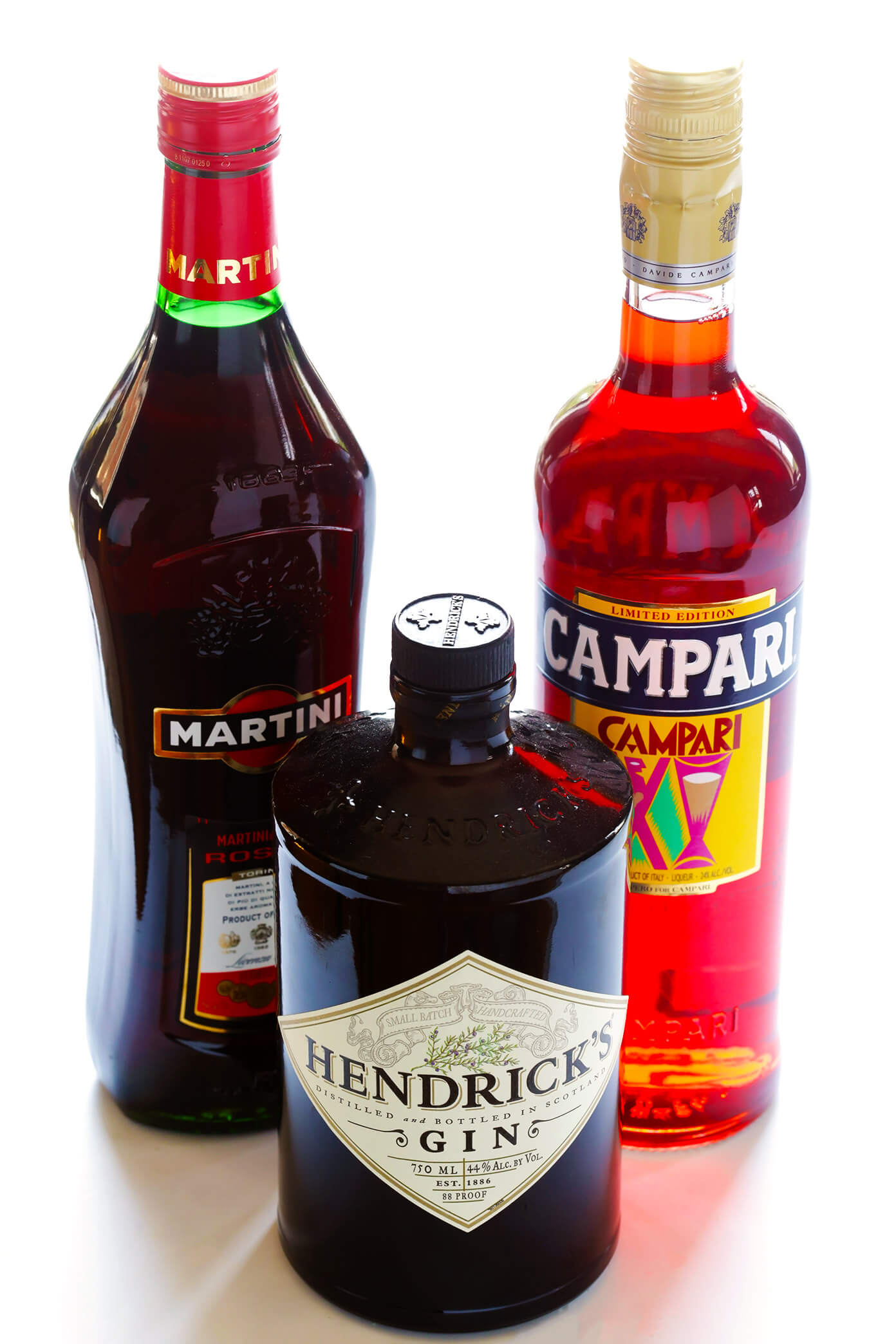 Negroni Ingredients -- Campari, gin and sweet vermouth