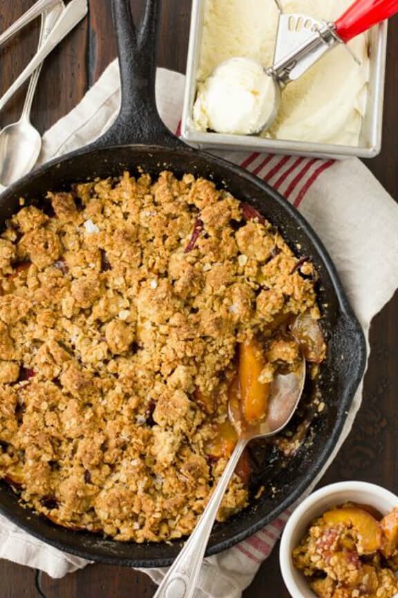 Maple Sugar, Bourbon, and Brown Butter Peach Crisp | bojongourmet.com