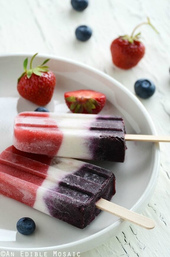 Red, White and Blue Double Berry Coconut Pops | anediblemosaic.com