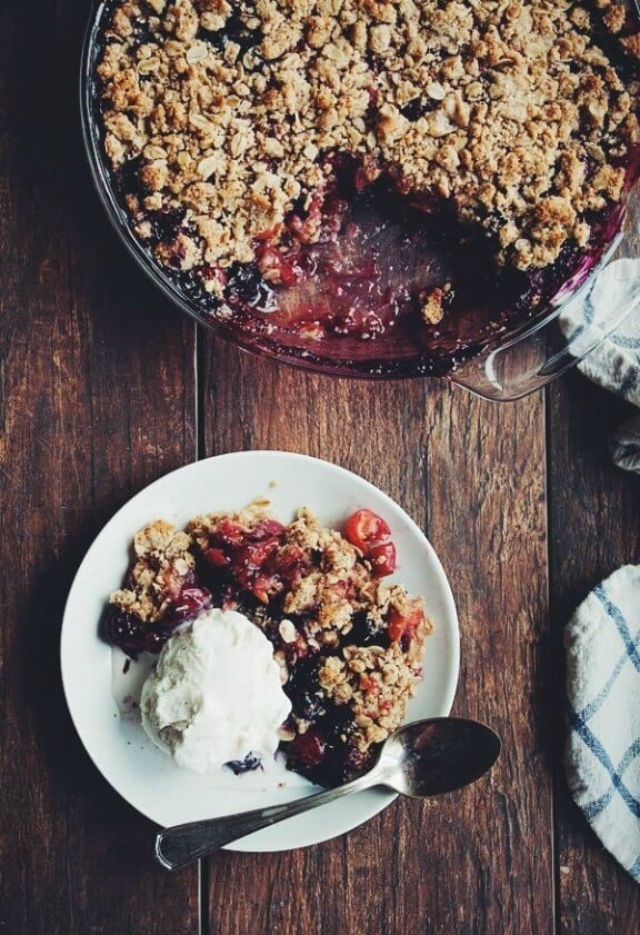 Sour Cherry Berry Crisp | bloggingoverthyme.com