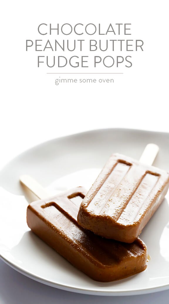 6-Ingredient Chocolate Peanut Butter Fudge Pops -- easy to make, and so tasty! | gimmesomeoven.com