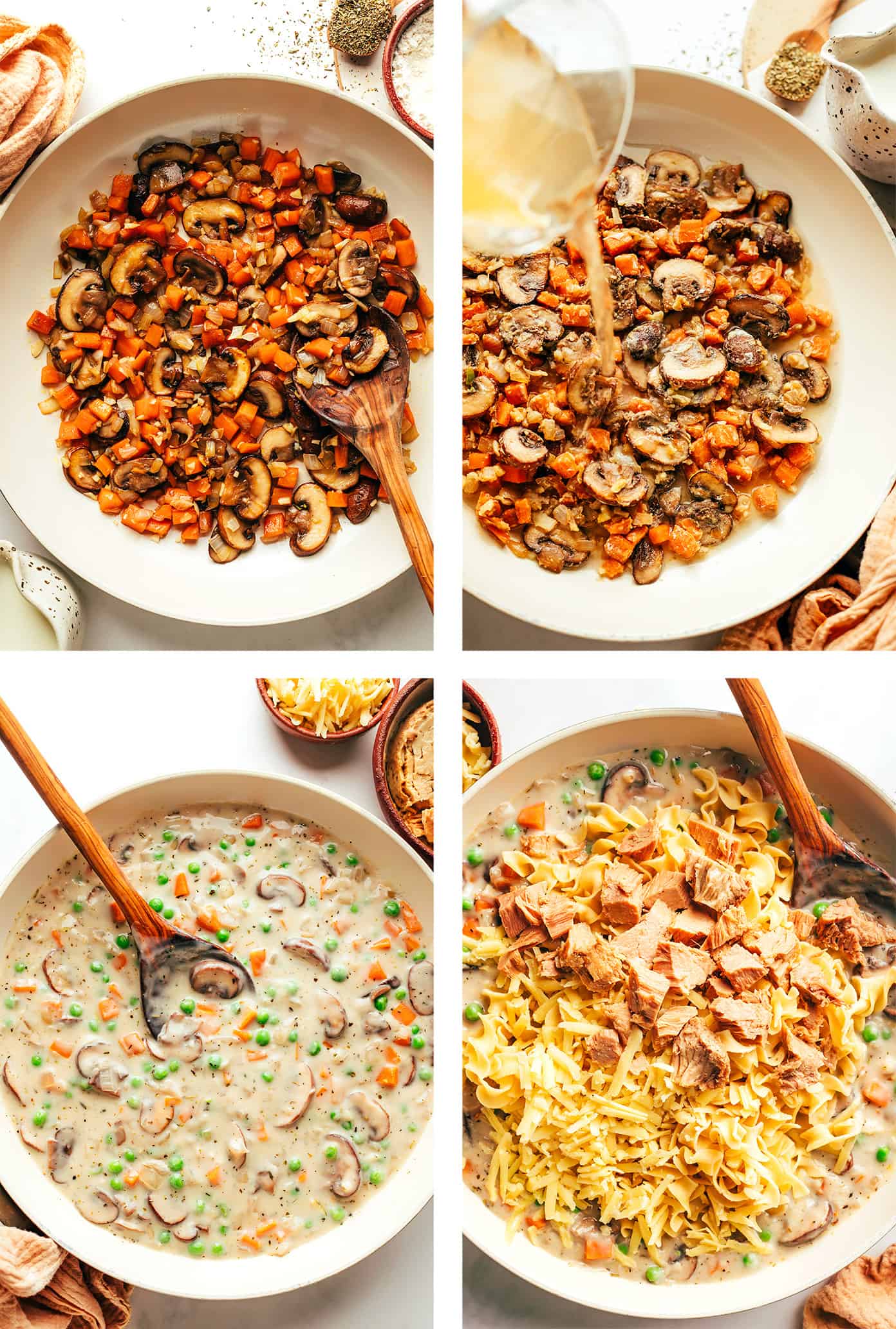Step by step photos showing how to make tuna casserole