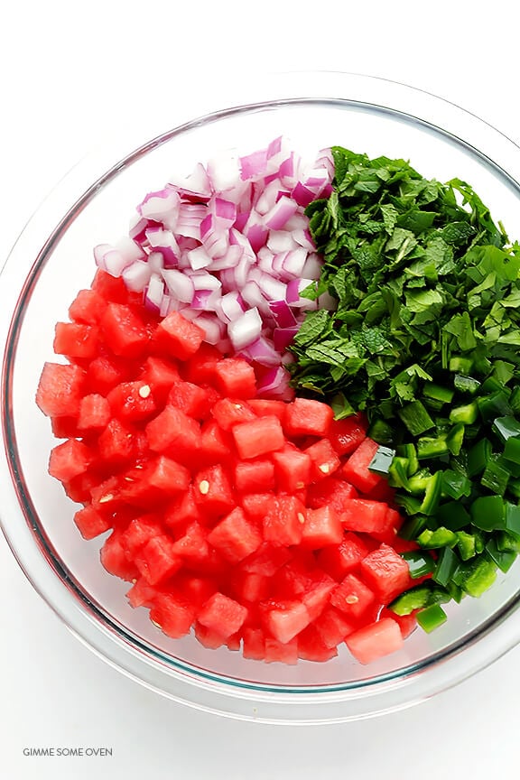 Watermelon Salsa -- quick and easy to make, and so refreshing! | gimmesomeoven.com