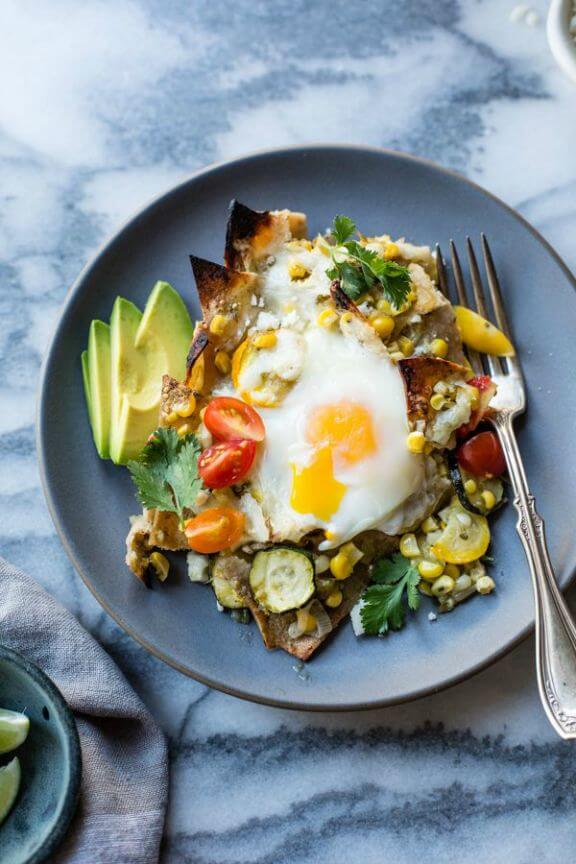 Baked Green Chilaquiles with Sweet Corn + Summer Squash | bojongourmet.com