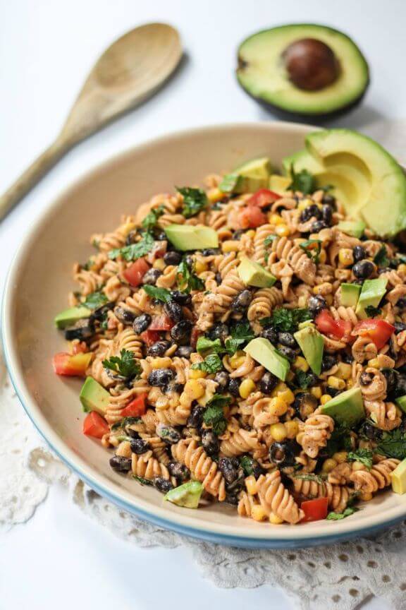 Healthy Southwest Pasta Salad with Chipotle-Lime Greek Yogurt Dressing | ambitiouskitchen.com