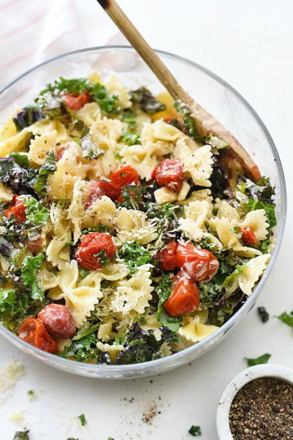 Kale Caesar Pasta Salad | foodiecrush.com