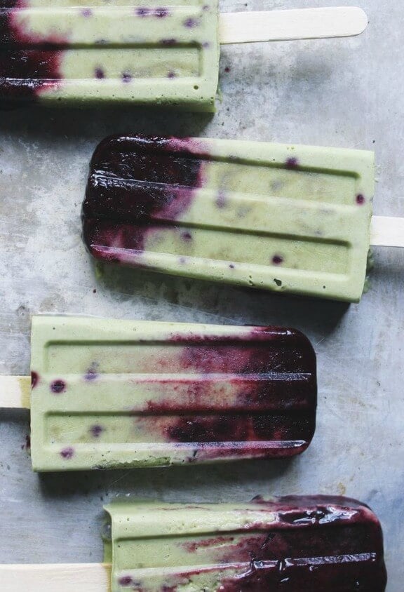 Roasted Blueberries and Cream Matcha Popsicles | withfoodandlove.com