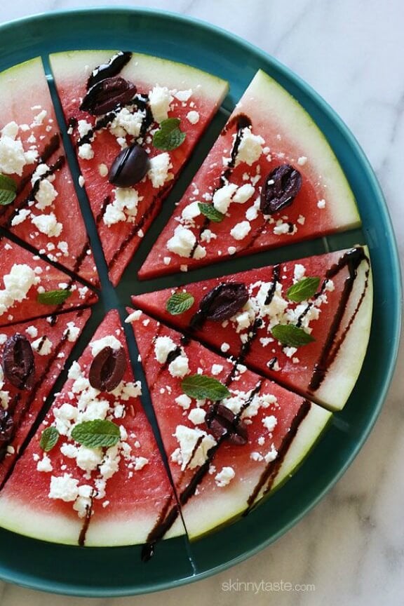 Watermelon Feta and Balsamic "Pizzas" | skinnytaste.com