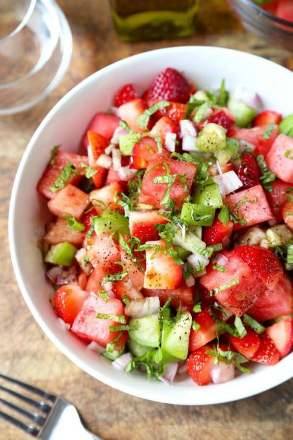 Watermelon, Strawberry and Tomatillo Salad | pickledplum.com