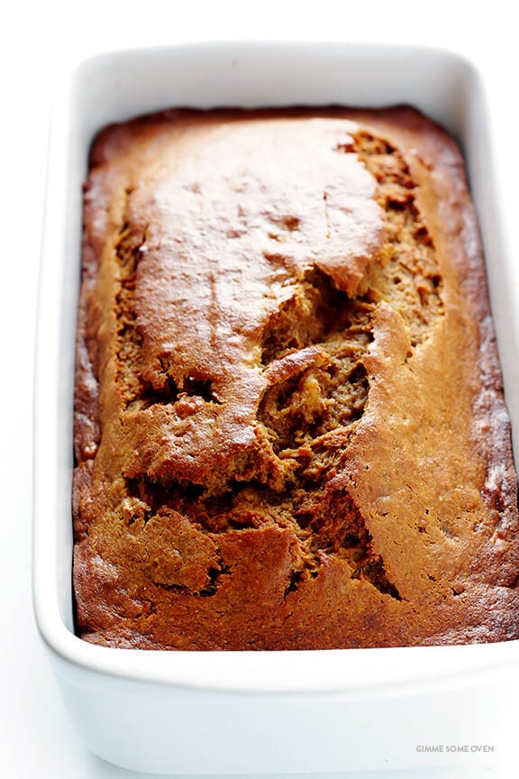 This banana bread recipe is naturally-sweetened with maple syrup, easy to make, and SO moist and delicious | gimmesomeoven.com