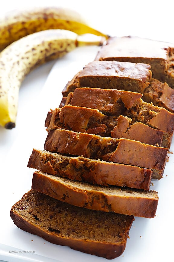 This banana bread recipe is naturally-sweetened with maple syrup, easy to make, and SO moist and delicious | gimmesomeoven.com