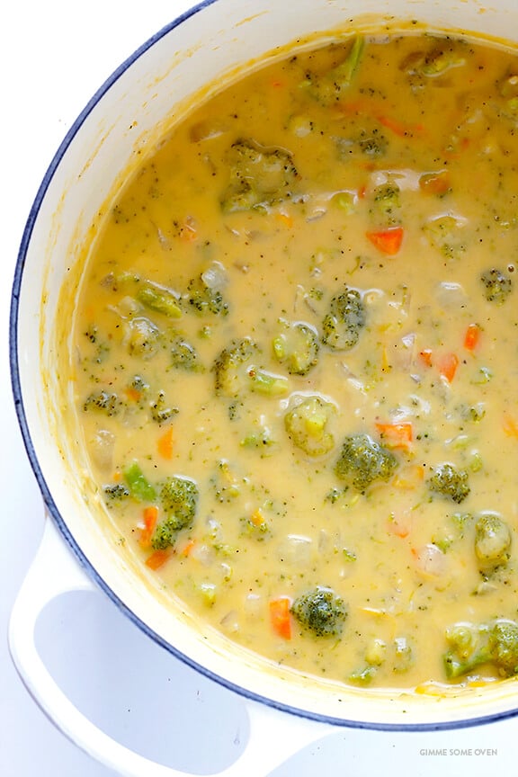 Broccoli Cheese Soup -- rich, creamy, delicious, and lightened up with a few simple tweaks! | gimmesomeoven.com