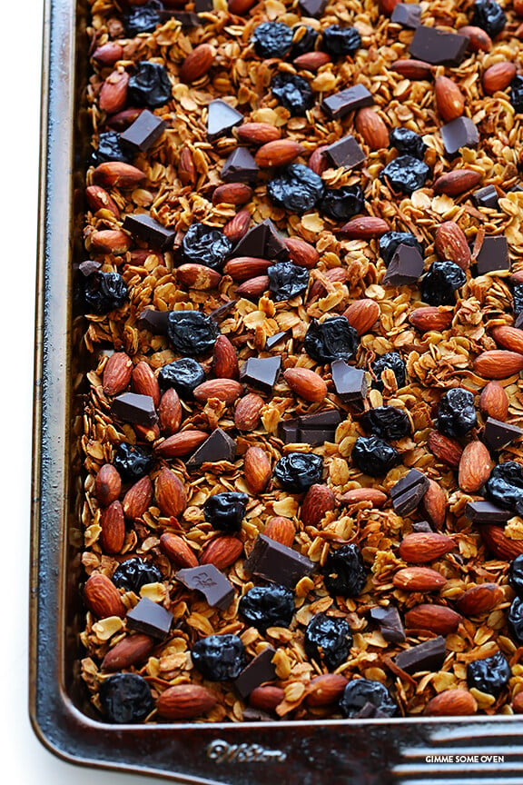Dark Chocolate Cherry Granola -- easy to make, full of protein, and such a treat! | gimmesomeoven.com