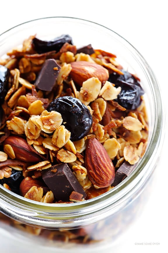 Dark Chocolate Cherry Granola -- easy to make, full of protein, and such a treat! | gimmesomeoven.com