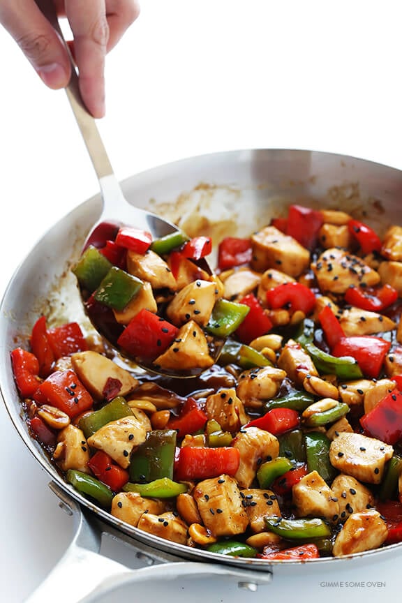 Kung Pao Chicken -- quick and easy to make homemade, plus this version is naturally sweetened with honey | gimmesomeoven.com