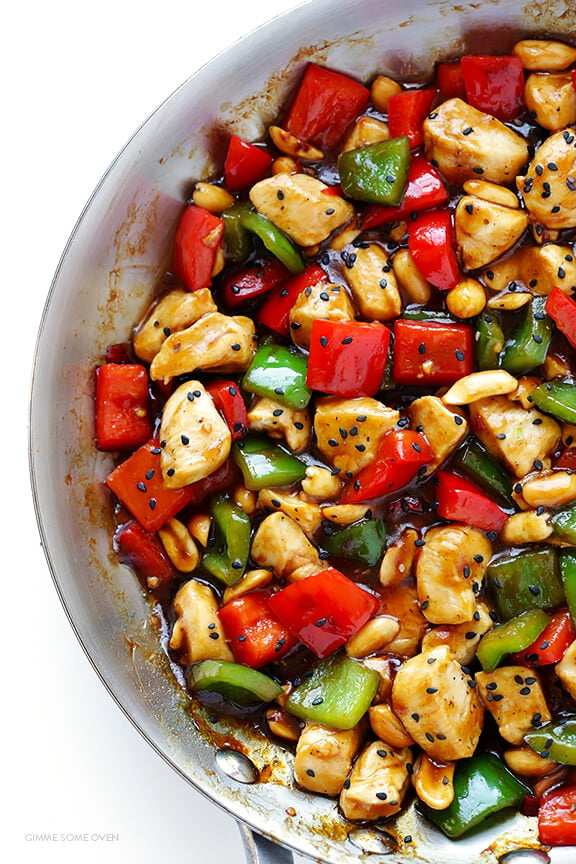 Kung Pao Chicken -- quick and easy to make homemade, plus this version is naturally sweetened with honey | gimmesomeoven.com