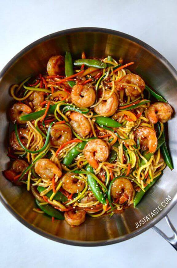 Asian Zucchini Noodle Stir-Fry with Shrimp | justataste.com