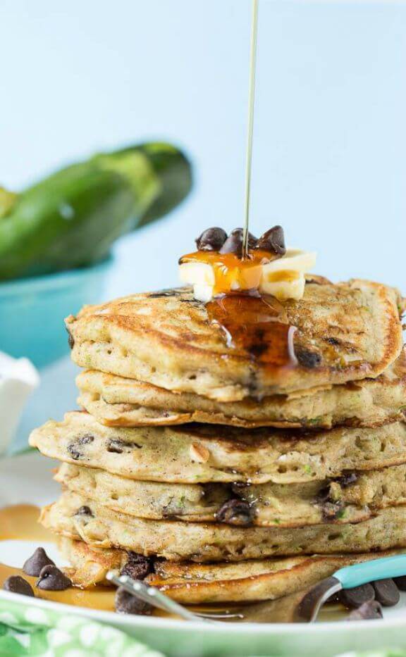 Chocolate Chip Zucchini Bread Pancakes | spicysouthernkitchen.com