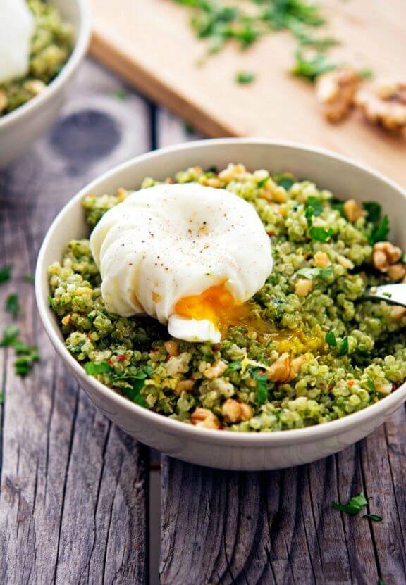 Quinoa Kale Pesto Bowls with Poached Eggs | theironyou.com