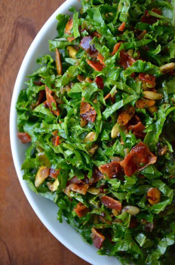 Raw Kale Salad with Warm Bacon Vinaigrette | justataste.com