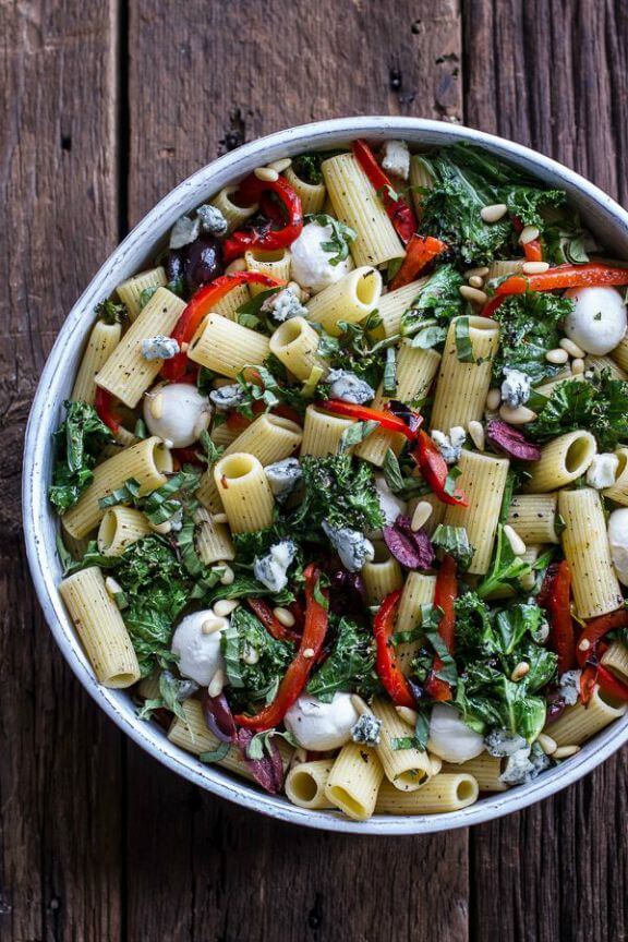 Simple Grilled Kale + Red Pepper Tuscan Pasta Salad | halfbakedharvest.com