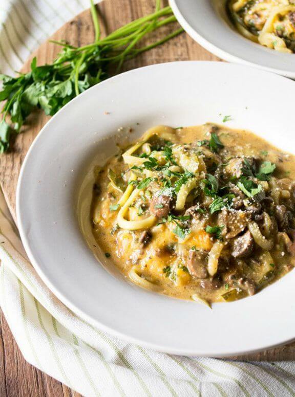 Zucchini Pasta with Creamy Mushroom Marsala | lemonsandbasil.com