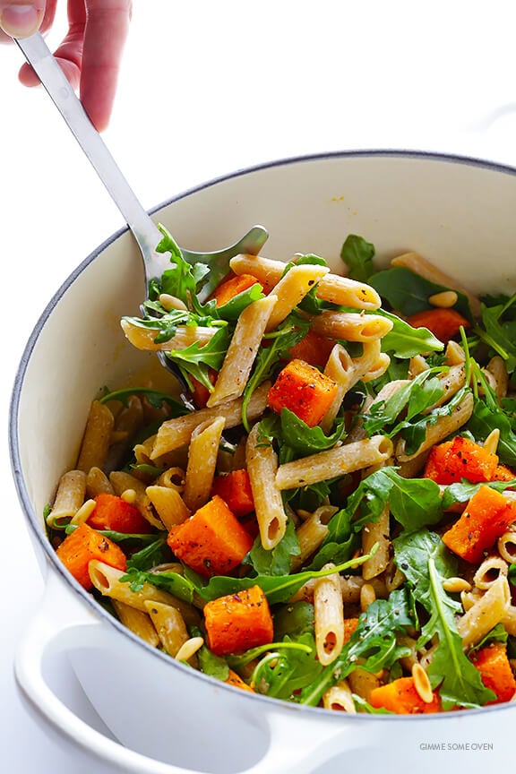 5-Ingredient Butternut Squash, Arugula and Goat Cheese Pasta Recipe | gimmesomeoven.com