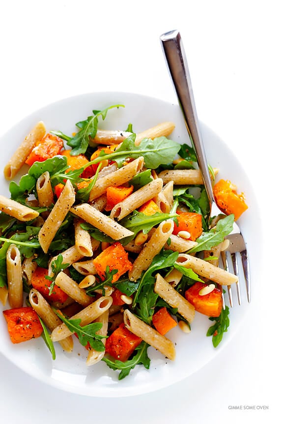 5-Ingredient Butternut Squash, Arugula and Goat Cheese Pasta Recipe | gimmesomeoven.com