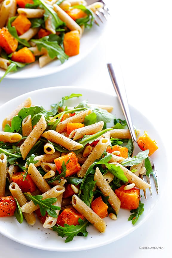 5-Ingredient Butternut Squash, Arugula and Goat Cheese Pasta Recipe | gimmesomeoven.com