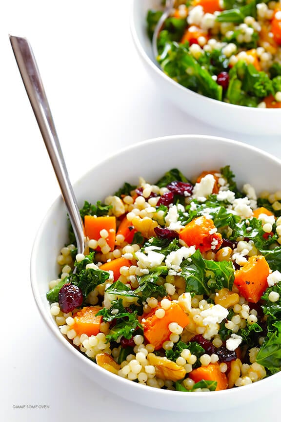 Roasted Butternut Squash, Kale and Cranberry Couscous -- a quick and easy meal that's so fresh and delicious! | gimmesomeoven.com