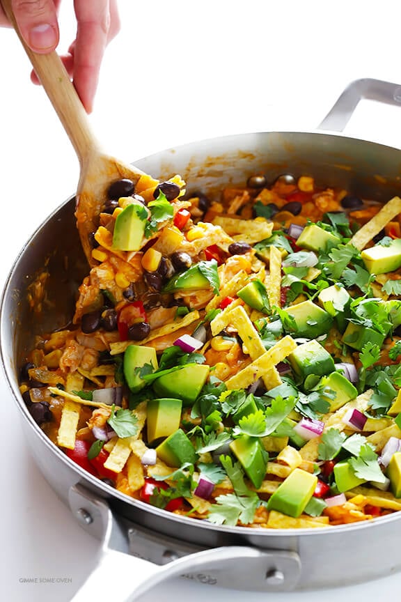 Easy Chicken Enchilada Skillet -- ready to go in about 20 minutes, and seriously good! | gimmesomeoven.com