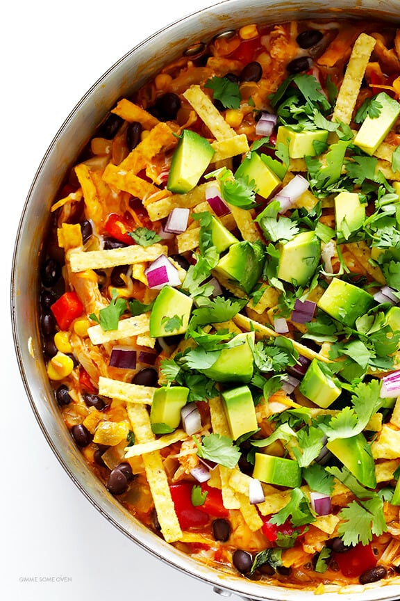 Easy Chicken Enchilada Skillet -- ready to go in about 20 minutes, and seriously good! | gimmesomeoven.com