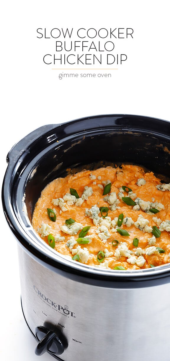 Slow Cooker Buffalo Chicken Dip -- the irresistible appetizer we all love, made extra easy in the crock pot! | gimmesomeoven.com